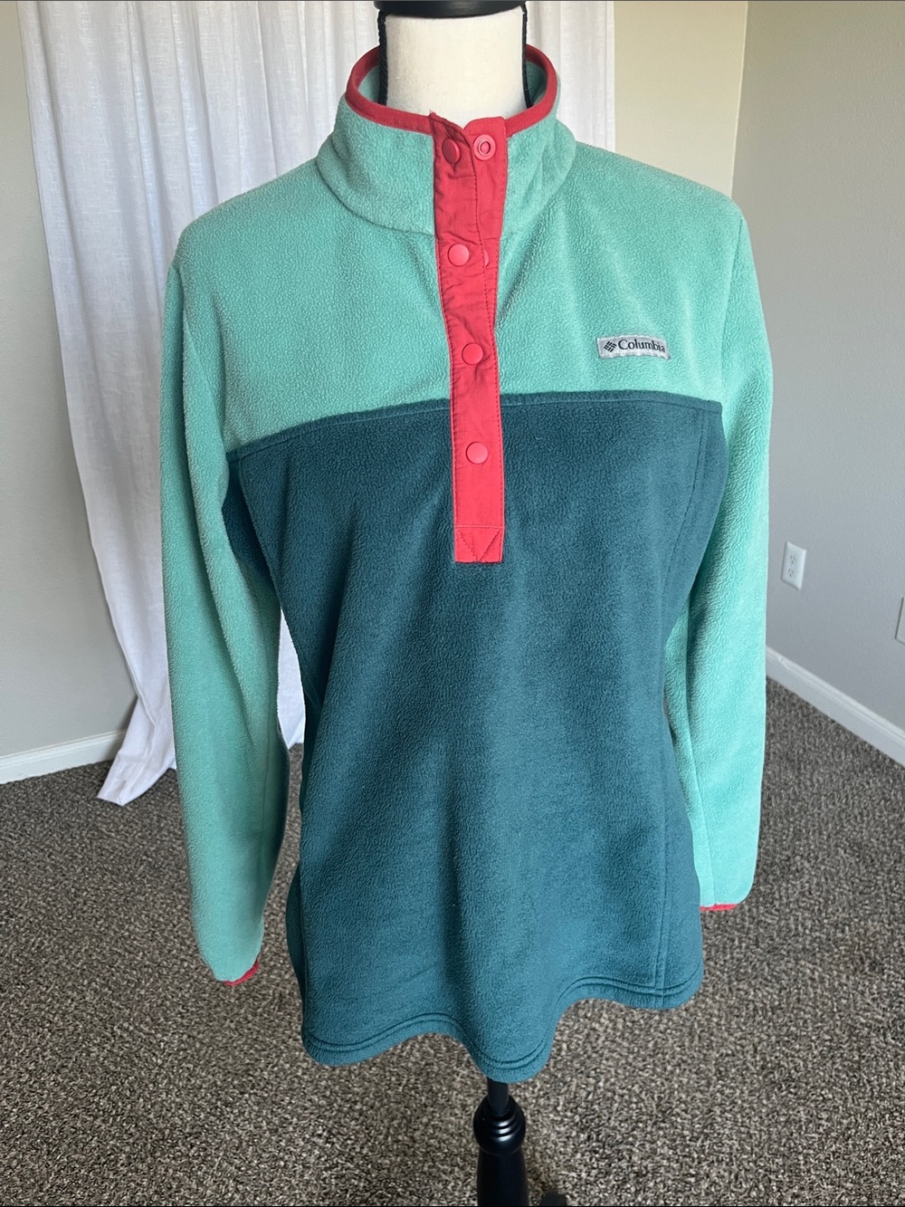 Columbia Foster Creek Fleece Pullover Two Toned Green Teal Red Size Large